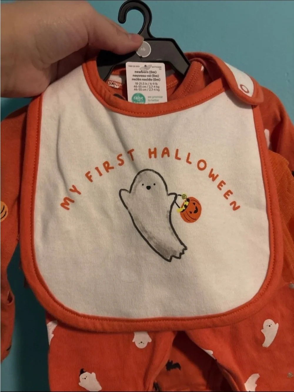 Baby Halloween Ghost & Bat Orange Tutu Bodysuit Set - Picture 3 of 3